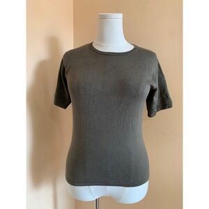 Alex Garfield Silk Blend Short Sleeve Knit Sweater Olive Green M